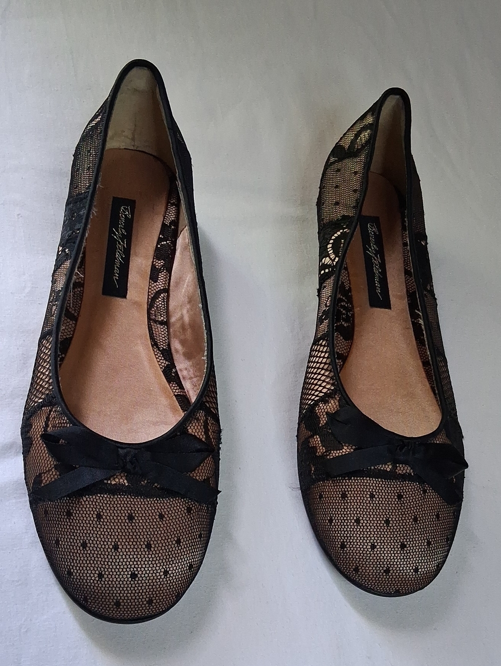 Beverly Feldman Black Lace Bow Flats